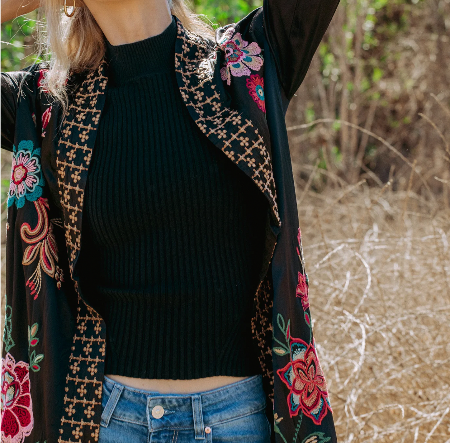 LONG KIMONO COAT BLACK - MESSINE / JOHNNY WAS