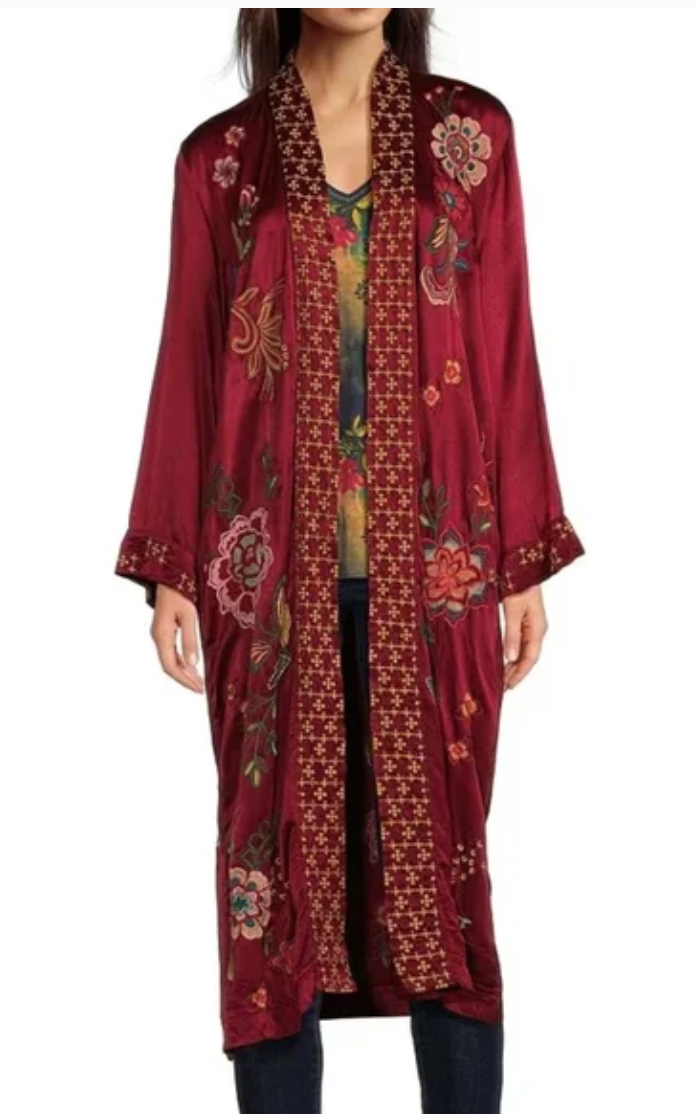 LONG KIMONO COAT - MESSINE POMEGRANATE / JOHNNY WAS