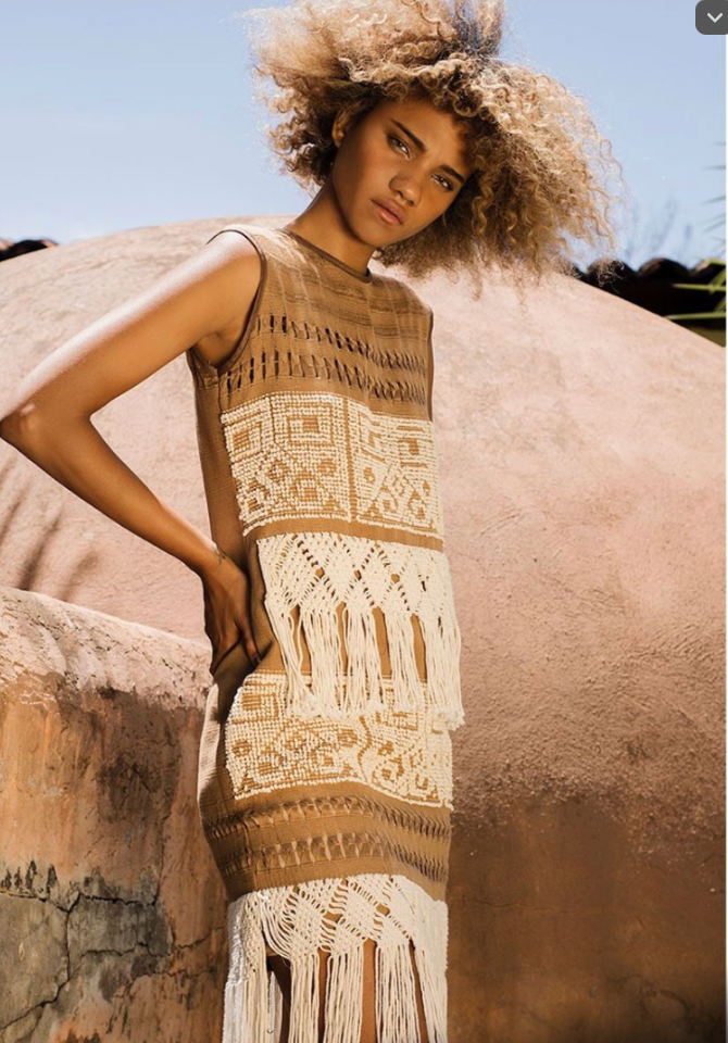 VESTIDO AGUILA DE DOS CABEZAS PAHUATLÁN MIDI CAFÉ/ DENISSE KURI