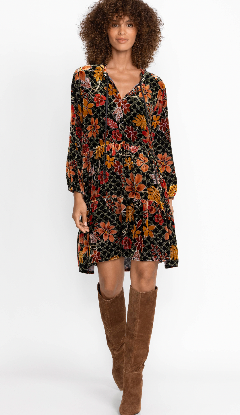 JASMOON FLORE VELVET FIELD TIERED DRESS/JOHNNY WAS