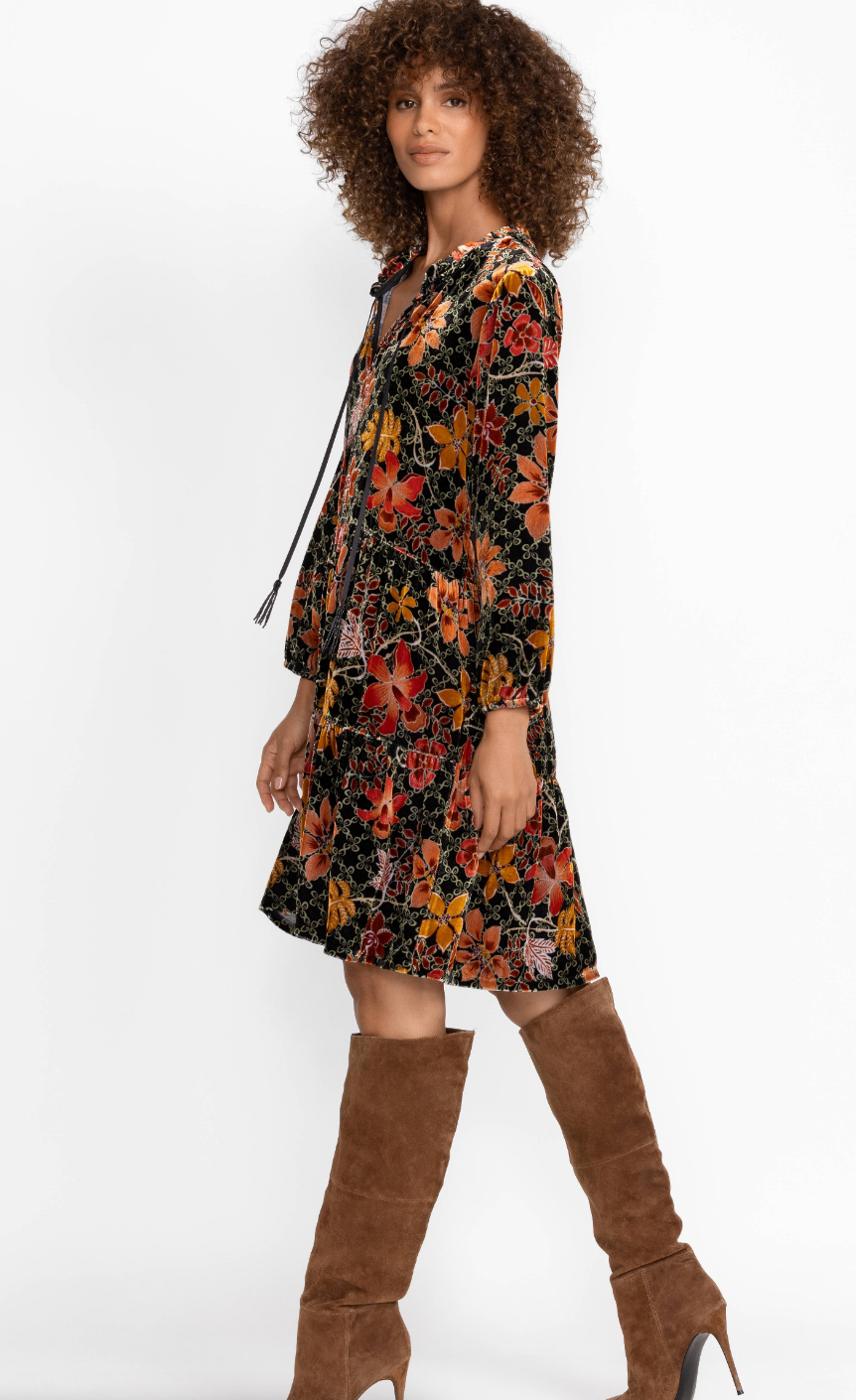 JASMOON FLORE VELVET FIELD TIERED DRESS/JOHNNY WAS