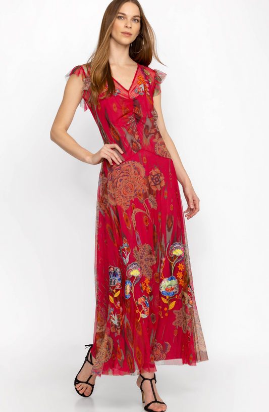 FEATHER LARK MESH MAXI DRESS/ JOHNNY WAS